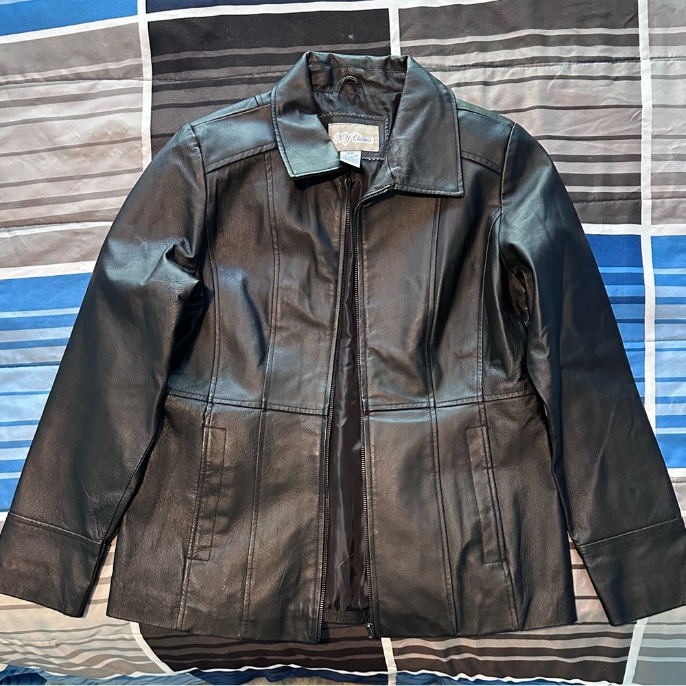 NY Classics Leather Black Biker Jacket Grunge Y2K Classic Goth Natural Coat